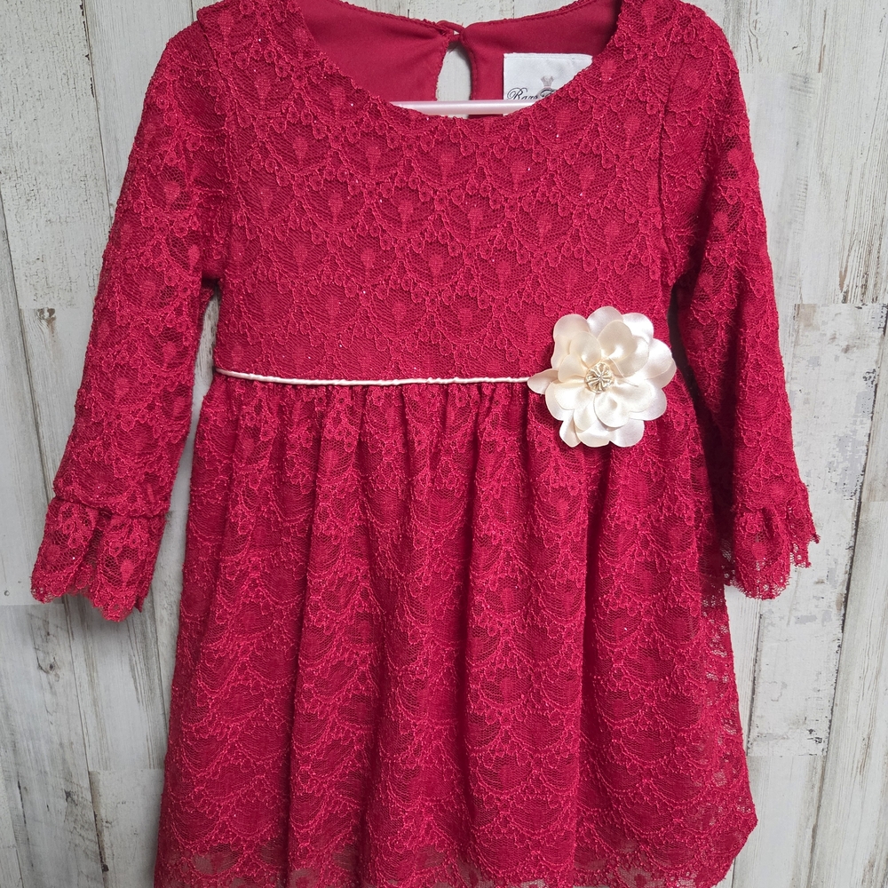 💝 Rare Editions Red Lace Dress with Cream Floral Detail